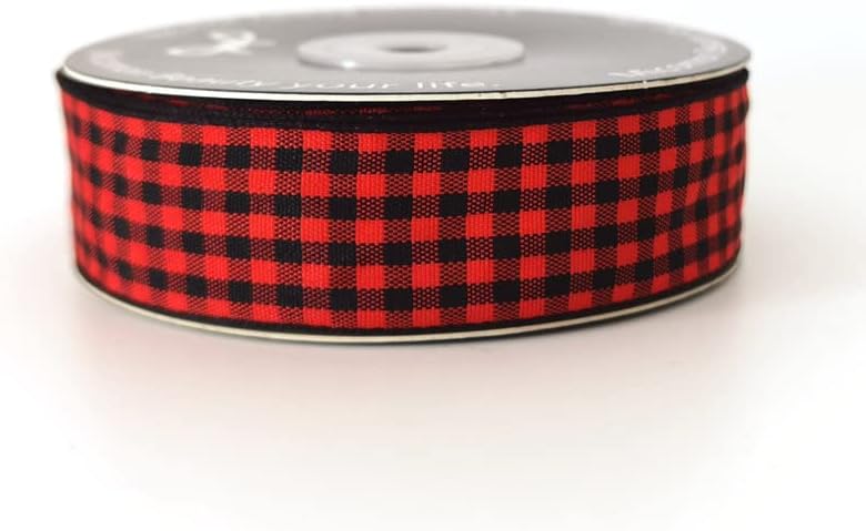 Red and Black Gingham Plaid Checked Ribbon 25 Yards Each Roll 100% Polyester (1",BlackRed)