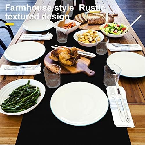Waterproof Wipeable Table Runner, Thick Farmhouse Table Runner, Dresser Runner, Rustic Table Runner for Kitchen Dining Room, Bedroom, Living Room, Indoor and Outdoor (36'', Black)