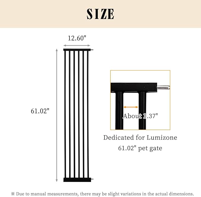 Lumizone Extra Tall Cat Gate Extension Kit 61.02" High Pressure Mounted 12.6" Extra Wide 1.37" Gap No Drilling Tall Pet Gate for Dogs (Black, 12.60" W)