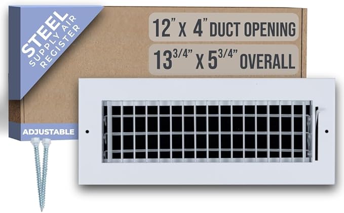 Fits 12x4 Duct Opening Steel Adjustable Air Supply Grille by Handua | Register Vent Cover Grill for Sidewall and Ceiling | White | Outer Dimensions: 13.75" X 5.75"