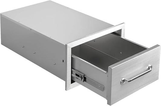 Outdoor Kitchen Drawers 14" W x 8.5" H x 23" D Flush Mount Single BBQ Drawers with Chrome Handle Built-in Stainless Steel Drawer for Outdoor Kitchen Island, Patio Grill Station