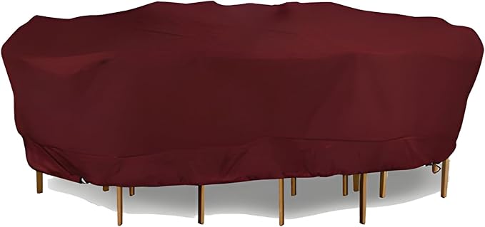 Eevelle Meridian Patio Oval Table Set Cover with Marine Grade Fabric - Outdoor Table Cover - Furniture Set Covers for Dining Table - Easy to Install - (25"H x 112"L x 68"W, Burgundy)