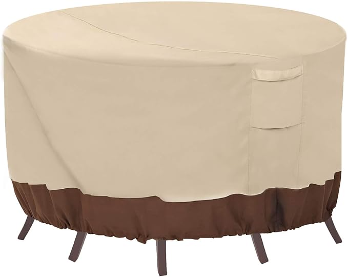 Vailge Round Patio Furniture Covers, 100% Waterproof Outdoor Table Chair Set Covers, Anti-Fading Cover for Outdoor Furniture Set, UV Resistant (Beige&brown, 62"DIAx28"H)