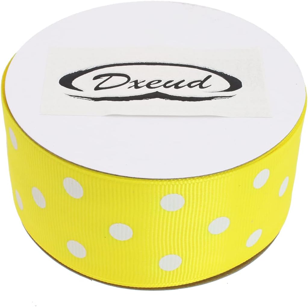Polka Dot Grosgrain Ribbon 25 Yard Each Roll 100% Polyester (1/1-2", Yellow)