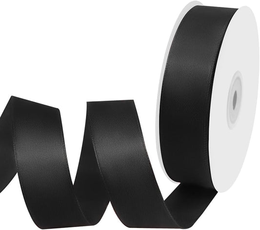 1" Width x 50 Yards Satin Fabric Ribbon, Black Ribbon Perfect for DIY Bows, Swags, Gift Wrapping, Craft, Flower Bouquet，Christmas and Halloween Party Decoration