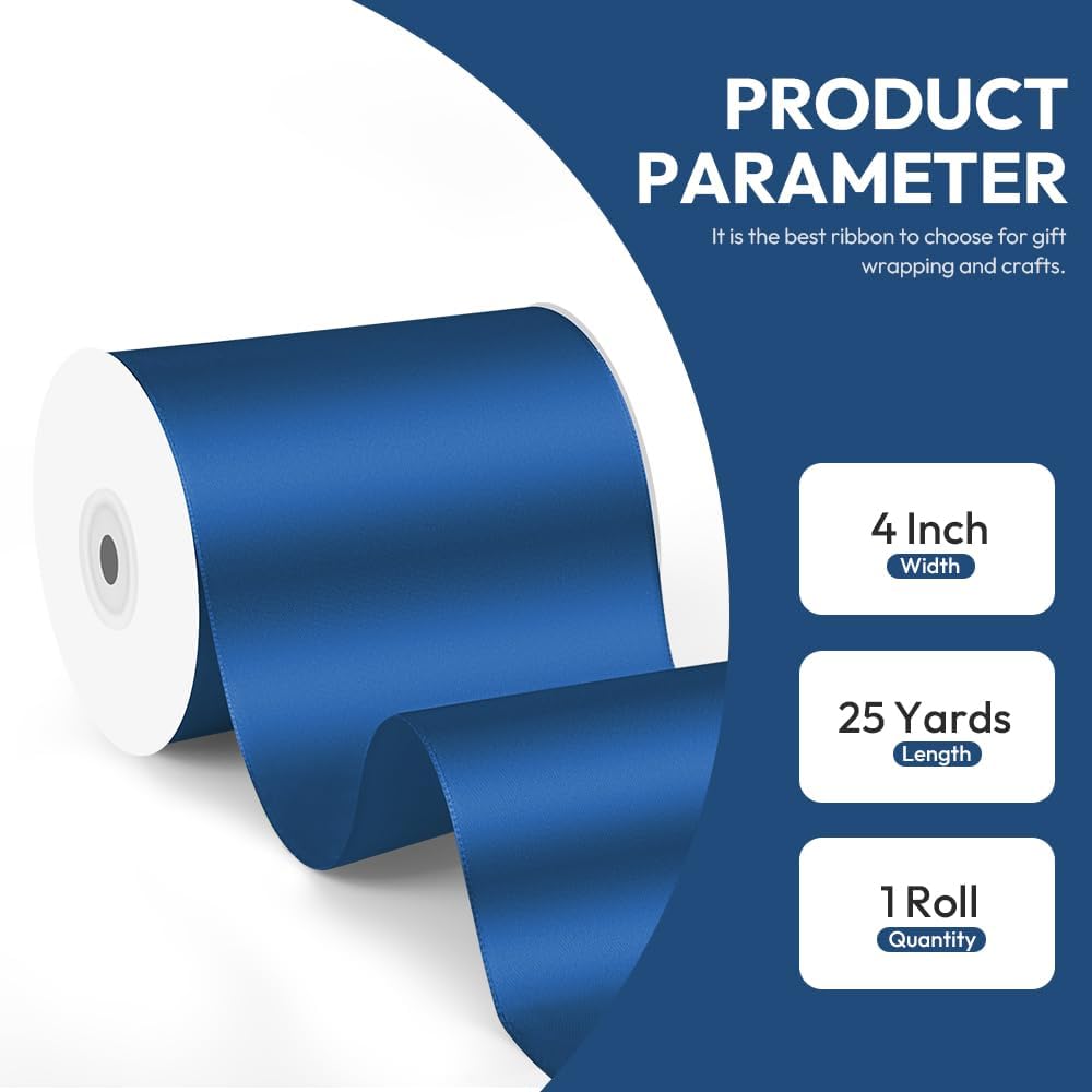 4" x 25 Yards Satin Ribbon, Navy Blue Silk Ribbon Ideal for Gift Wrapping, Floral Bouquets, Crafts, Wedding Party Decorations, Christmas and Sewing Projects