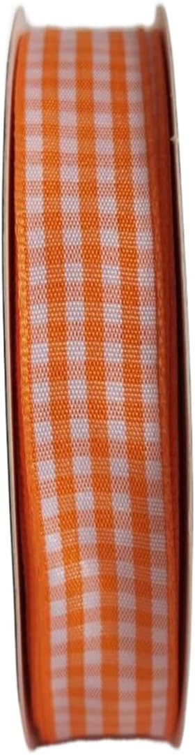 Orange Gingham Plaid Checked Ribbon 25 Yards Each Roll 100% Polyester (5/8",Orange)