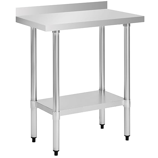 Stainless Steel Work Table 18 x 30 Inch, NSF Commercial Prep Table with Undershelf, Heavy Duty Food Prep Workstation with Backsplash