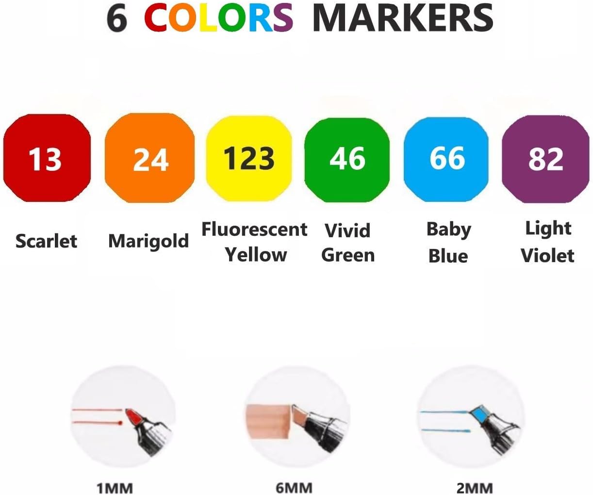 6pcs Multicolor Alcohol Markers Under 5 dallors, Dual Tips Art Markers Drawing Sketched Double Tipped for Kids Beginners Adults