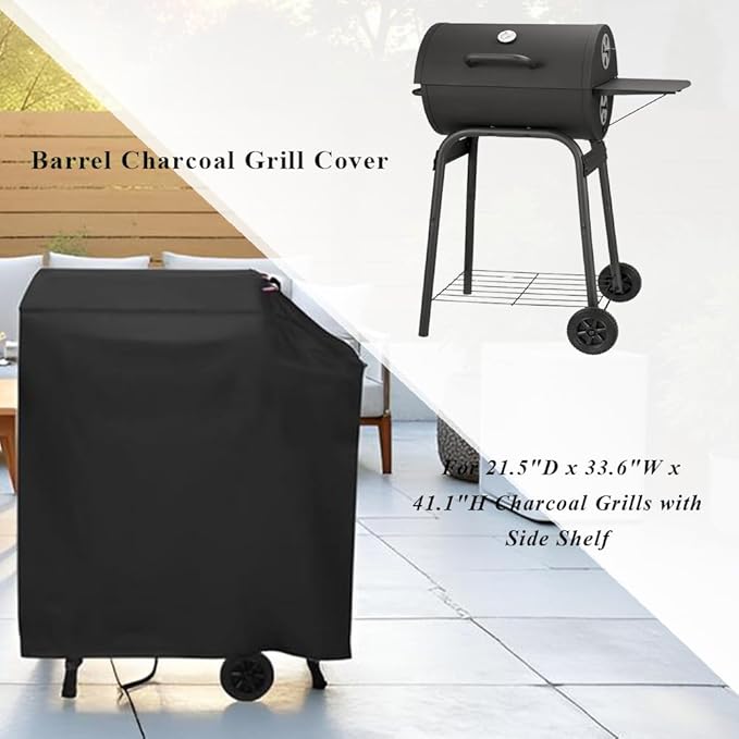Charcoal Grills Cover for Large Charcoal Grills with Side Shelf, Waterproof Outdoor Grill Cover BBQ Grill Cover Barbeque Grill Cover (Cover Only) - 34" L×19" W×39" H, Black