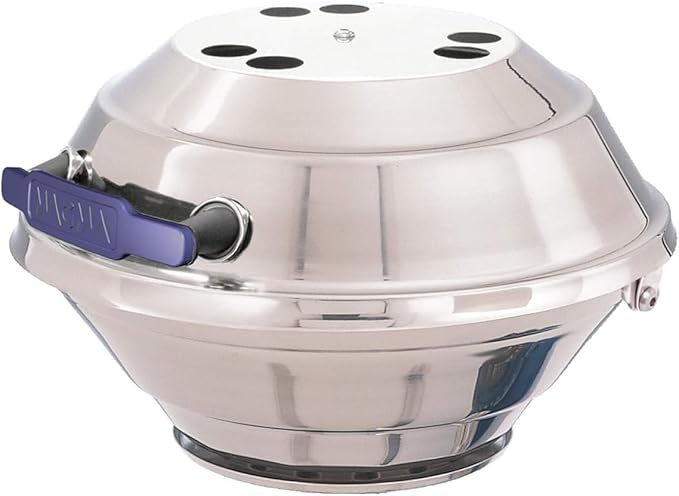 Magma A10-205 Marine Kettle Portable Gas Grill - Stainless Steel BBQ for Boats - Wind-Resistant Design, Safe Propane Connection, Stay Cool Handle - 15" Diameter