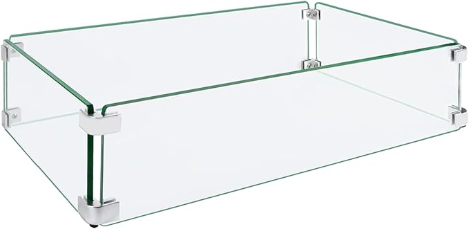 Fire Pit Wind Guard, 35.5"x11.5"x6" Square Fire Pit Glass Wind Guard Made of Clear Tempered Glass, Set with Assembly Instructions, Free Screwdriver, Easy to Install