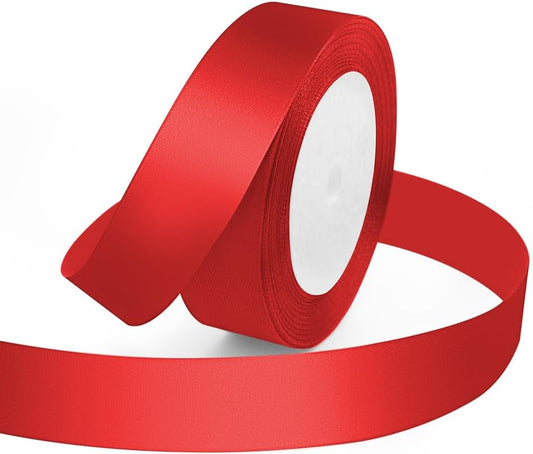 KMER LIFE 1 Inches x 25 Yards Red Satin Ribbon Solid Fabric Ribbons for Crafts, Wedding Decor, DIY Hair Accessories, Sewing, Gift Package Wrapping, Valentine's Day Bouquet and More