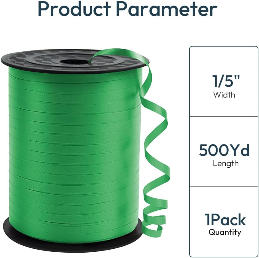 KMER LIFE Premium Green Curling Ribbon, 1/5" Wide x 500 Yards Christmas Curling Ribbons for Gift Wrapping, Party Decoration, Balloon String, Ribbons for Florist Flower (1 Roll)