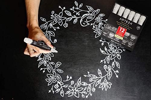 ARTEZA Liquid White Chalk Markers Set of 12, Fine Tip, Washable Water-Based Pens for Chalkboards, Glass, Car Windows, Restaurant Menu Boards and Signs
