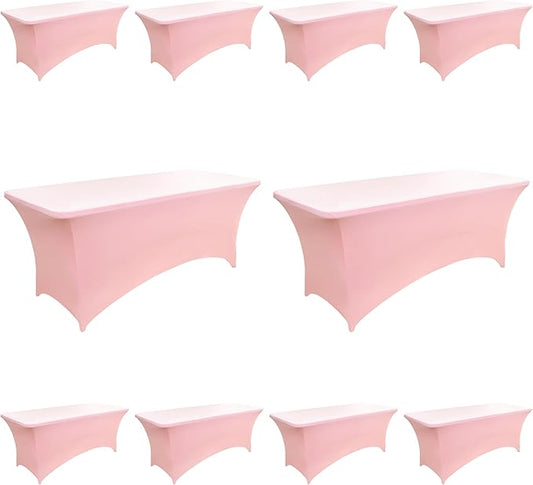 10-Pack 6ft Spandex Table Covers for Rectangle Standard Folding Tables - Wrinkle Resistant Stretch Tablecloths - Ultimate Fitted Table Protector for Parties, Banquet, Wedding