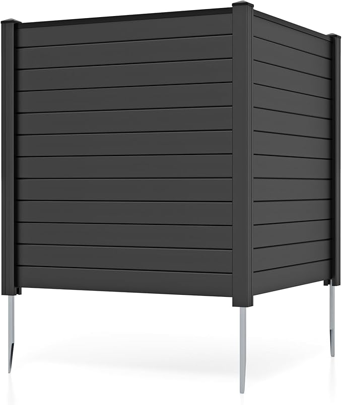 Giantex Air Conditioner Fence 2 Panels - 48''W x 48''H Outdoor Privacy Screen with Upgraded Metal Stakes, PVC Trash Can Enclosure, Decorative Garden Fences for Patio Lawn AC Unit Pool Pump, Black