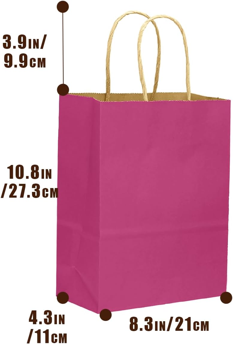 qiqee 32-Packs Rosy Paper Gift Bags with Handles Bulk 7.6"x4.75"x10.5" Medium Size Gift Bags Multiple Uses