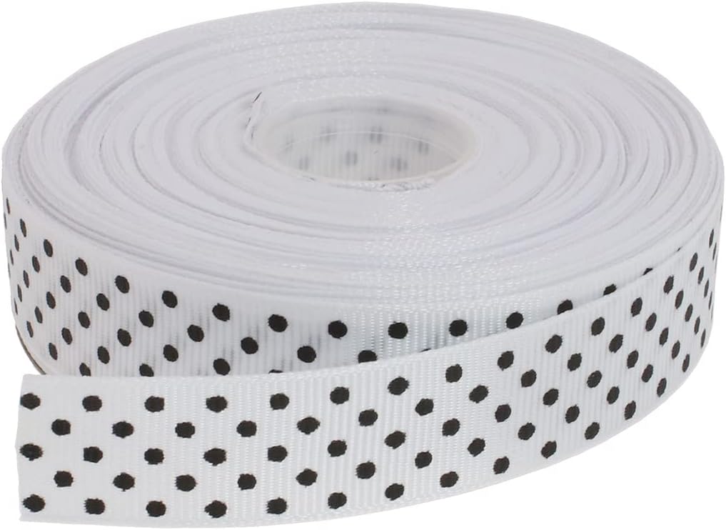 Polka Dot Grosgrain Ribbon 25 Yard Each Roll 100% Polyester (3/4", White)