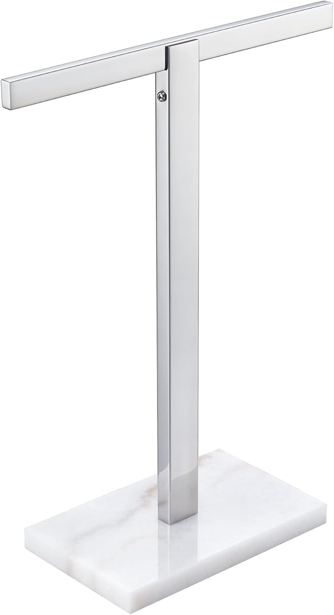 KOKOSIRI Hand Towel Rack Stand Towel Bar with Marble Base for Bathroom Kitchen Vanity Countertop, Polished Stainless Steel 15.7'' Height THS0002-SM-CH