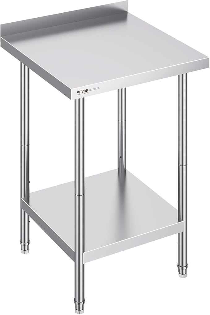 VEVOR 24 x 24 x 36 Inch Stainless Steel Work Table, Commercial Food Prep Worktable Heavy Duty Prep Worktable, Metal Work Table with Adjustable Height for Restaurant, Home and Hotel