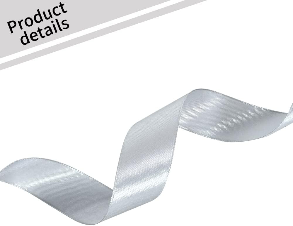 TONIFUL 1 Inch x 100yds Silver Satin Ribbon, Thin Solid Color Satin Ribbon for Gift Wrapping, Crafts, Hair Bows Making, Wedding Party Decoration, Invitation Cards, Floral Bouquets, Christmas