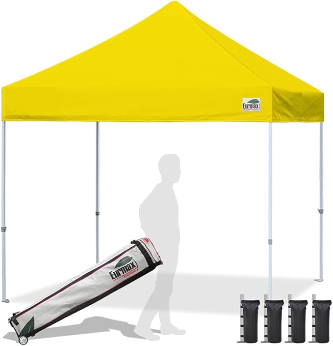 Eurmax USA Standard 10x10ft Patio Pop Up Canopy Tent for Outdoor Events Commercial Instant Canopies with Heavy Duty Roller Bag,Bonus 4 Canopy Sand Bags(Yellow)