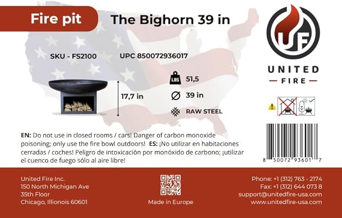 Fire Pit Bighorn 39" Outdoor Fire Bowl, Steel Firepit for Patio, Backyard & Garden (39" Bighorn)