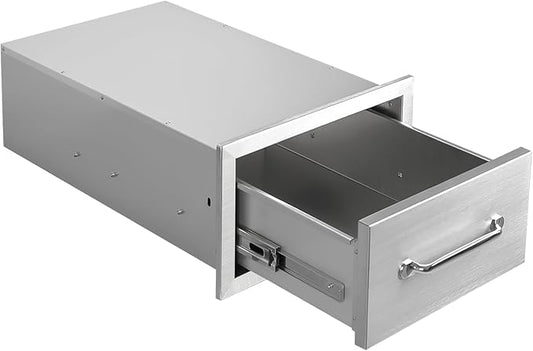 Outdoor Kitchen Drawers 14"Wx8.5"Hx23"D Flush Mount Access Single Drawer BBQ Stainless Steel Drawers with Handle for Outdoor Kitchen Island or Grill Station