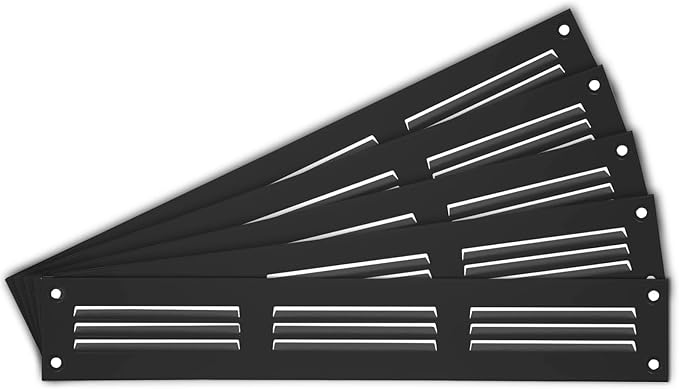 Repa Market 5-Pack 12x2 Inch Air Vent Cover/Black Galvanized Steel Louvered Grill Cover with Mesh Screen/Wall or Ceiling Vent/Durable Flush Mount HVAC Register for Indoor and Outdoor Ventilation