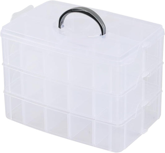 30 Grids Clear Plastic Organizer Box with Dividers, 3 Tier Stackable Compartment Storage Container for Crafts, Art DIY, Jewelry