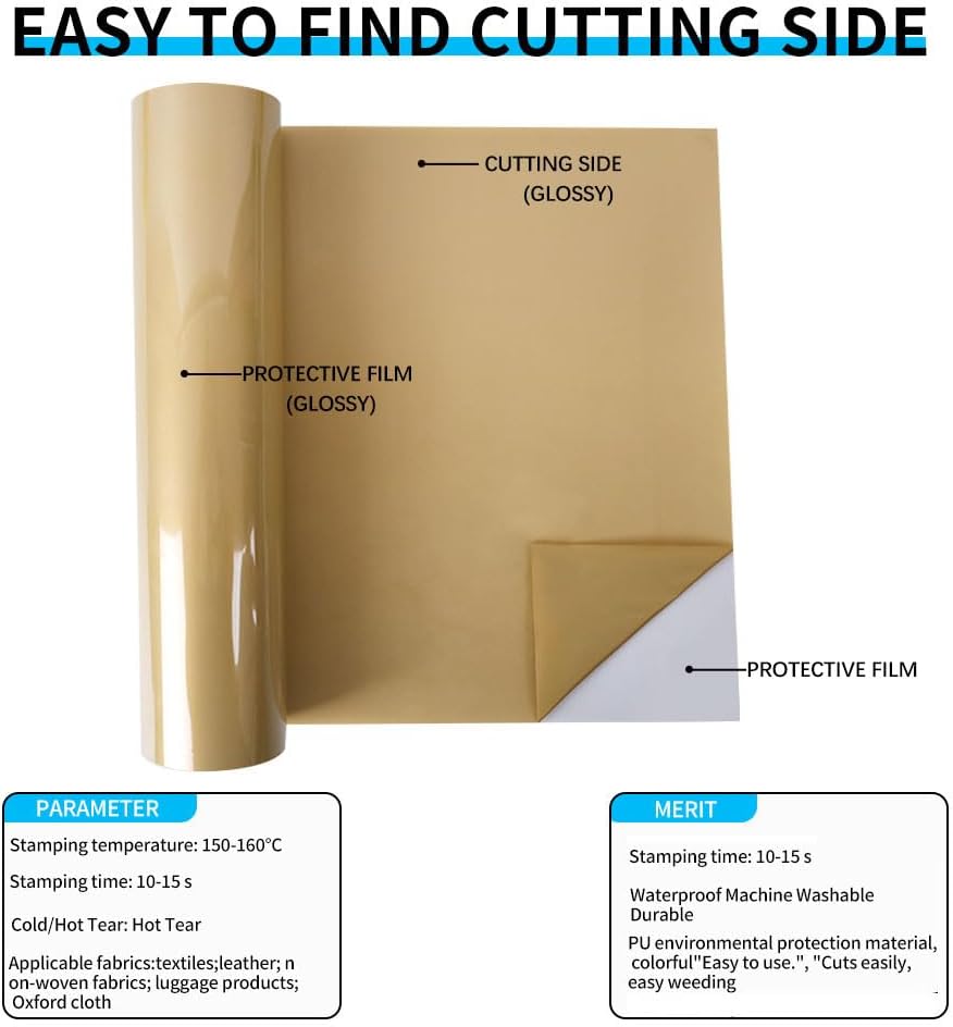 guangyintong Heat Transfer Vinyl Soil Golden HTV Rolls, 12" x 12ft Soil Golden Iron on Vinyl for T-Shirts, Matte Surface HTV Vinyl for All Cutter Machine Easy to Cut & Weed for Heat Vinyl DIY Design