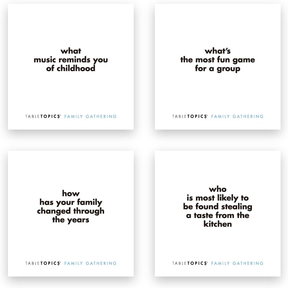 TableTopics Family Gathering Conversation Cards for Multi-Generational Get Togethers with 135 Questions to Use with Relatives at Reunions, Holidays, & Other Events