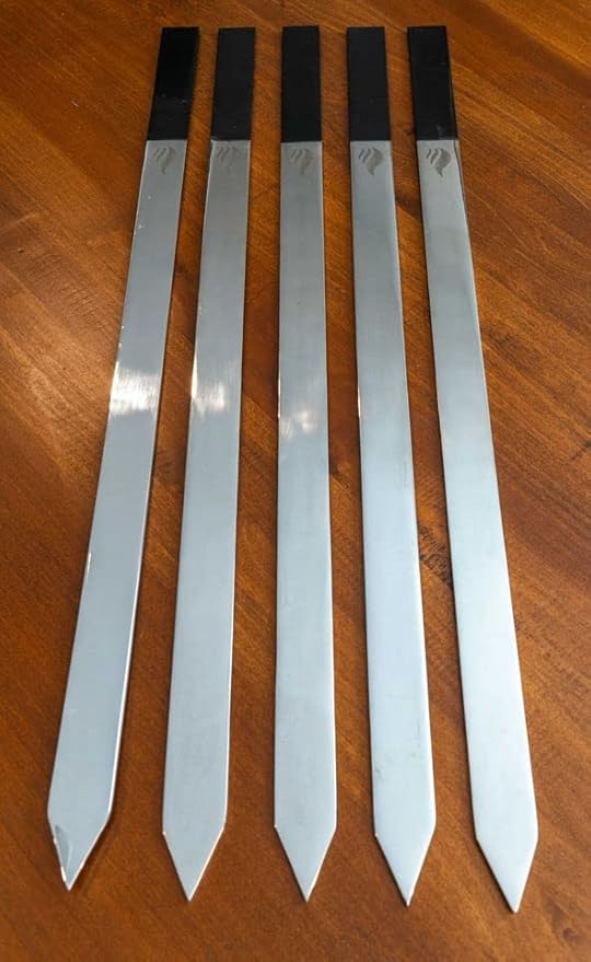 1” Wide Flat Cast Iron Skewers (Set of 5) – Heavy-Duty BBQ Sticks in 22”, 27”, 32” – Koobideh, Tandoori, Kebab Grilling – With Storage Bag – By India’s BBQ (22 inches)