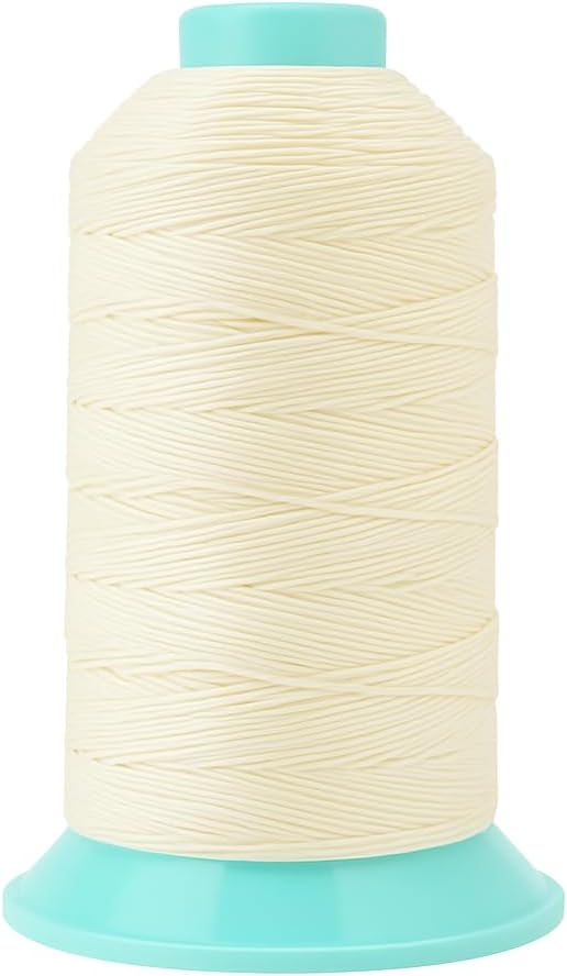 Mandala Crafts Size 346 210D T350 Bonded Nylon Thread Ivory Heavy Duty Sewing Threads - 415 YDs Tex 350 Thread for Leather, Jeans, Weaving, Outdoor Marine Upholstery Threads