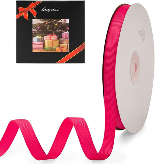 LIUYAXI 1/2" X 50 Yards Solid Hot Pink Grosgrain Ribbon, Perfect for Crafts, Wedding Decor, DIY Hair Accessories, Sewing, Gift Package Wrapping and More