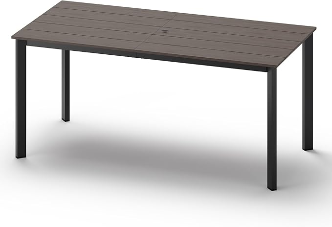 Outdoor Patio Dining Table, Aluminum & HDPS Outdoor Table with Umbrella Hole, All-Weather for Deck, Garden, Lawn, Backyard, Poolside and Indoor Use (Charcoal)