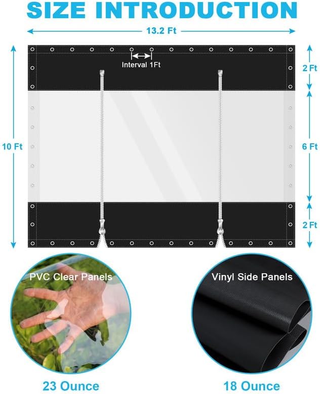 Clear Vinyl Curtains with Zippered Entry, 23oz Heavy Duty Waterproof Anti-UV and Tear-Resistant Tarpaulin with Grommets, Weatherproof Panels for Porch, Pergola, Gazebo, Balcony, Patio, Enclosure