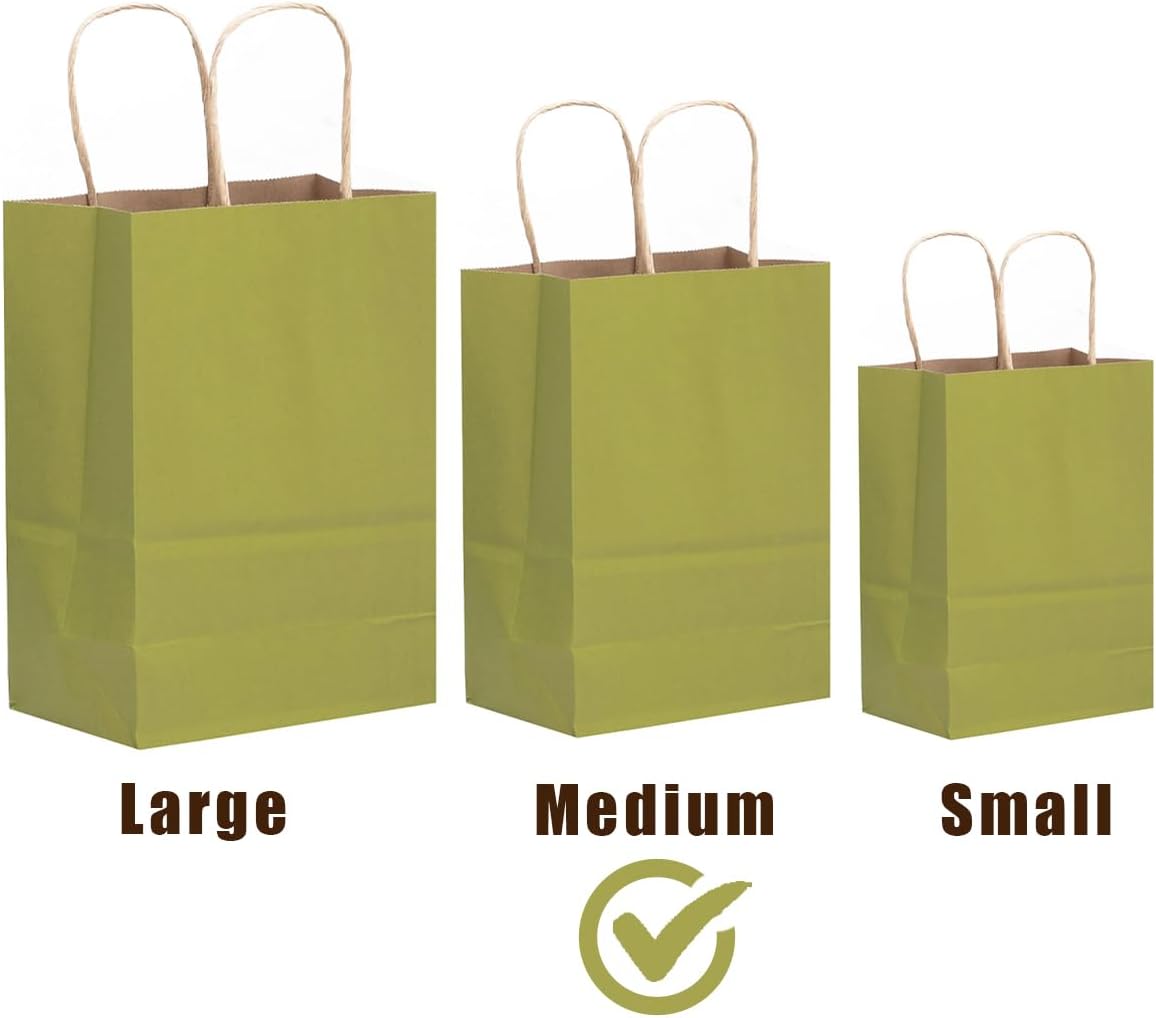 qiqee 32-Packs Forest Green Paper Gift Bags with Handles Bulk 7.6"x4.75"x10.5" Medium Size Gift Bags Multiple Uses