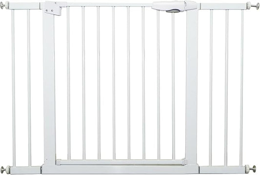 133-144.73 Inch Extra Wide Baby/Dog Gate, Metal Auto Close, Pressure Mounted Pet Door for Doorways, NO Need Tools and Drilling, with Wall Cups, White.