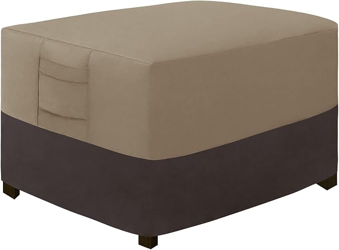 Easy-Going Outdoor Ottoman Cover, Waterproof Patio Ottoman Cover, Heavy Duty Patio Rectangular Coffee Table Cover with Padded Handles (48"x25"x18", Camel/Dark Brown)