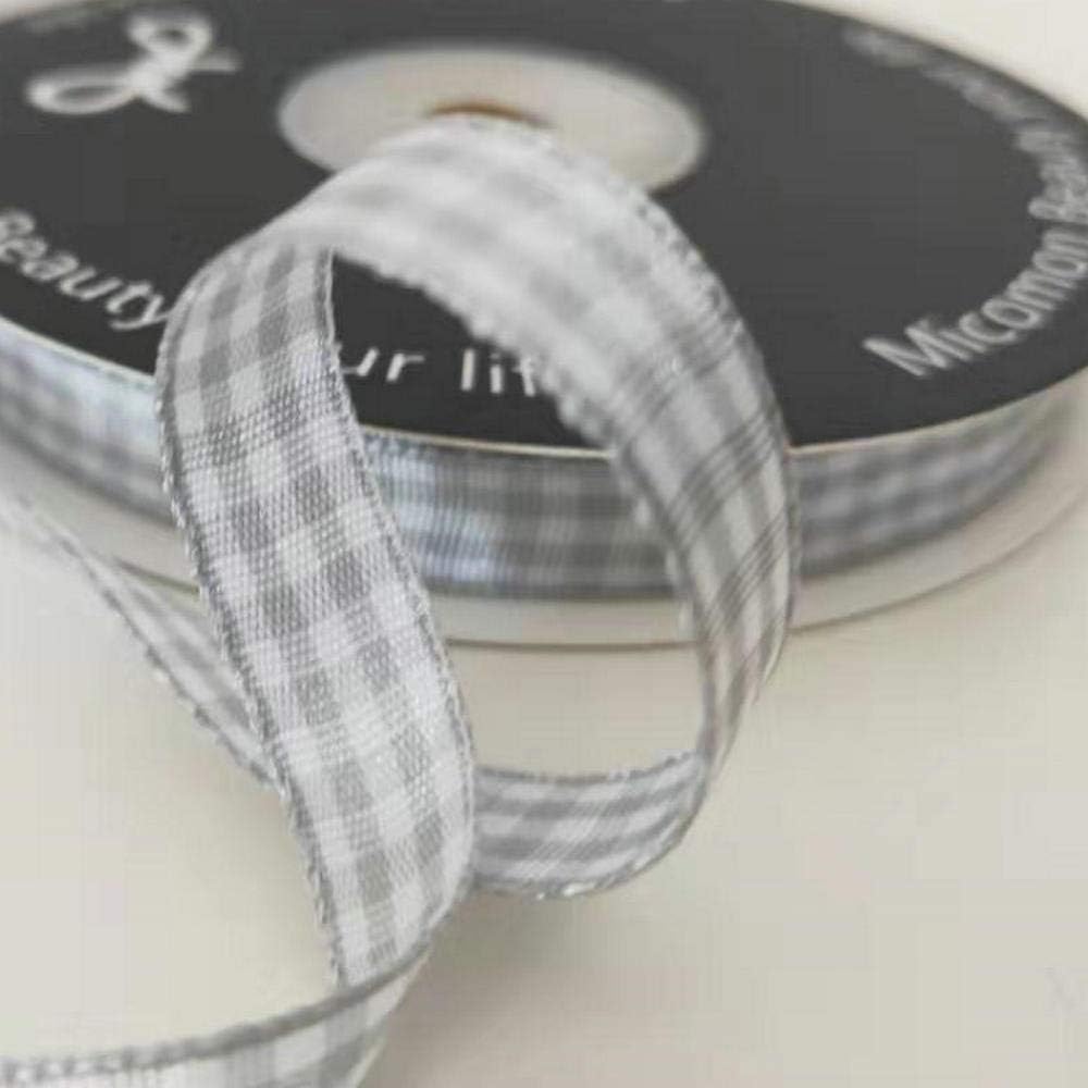 Gray Gingham Plaid Checked Ribbon 25 Yards Each Roll 100% Polyester (3/8",Gray)