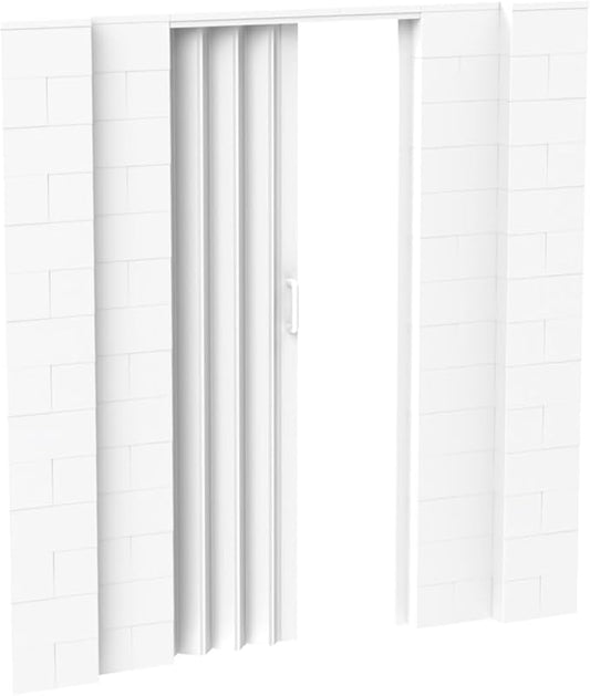 EverBlock 7’ x 7’ Wall Kit with Accordion Door | 3’ x 7’ Doorway | Modular Building Blocks | Wall Display System | Room Divider & Partition | Easy to Connect & Reuse | Indoor & Outdoor Use | White