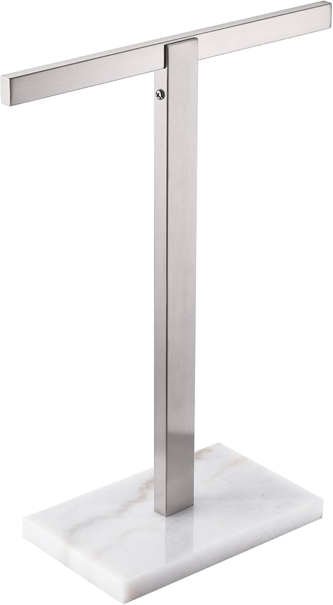 KOKOSIRI Hand Towel Bar Stand Towel Rack with Marble Base for Bathroom Kitchen Vanity Countertop, Brushed Stainless Steel 15.7'' Height THS0002-SM-BR