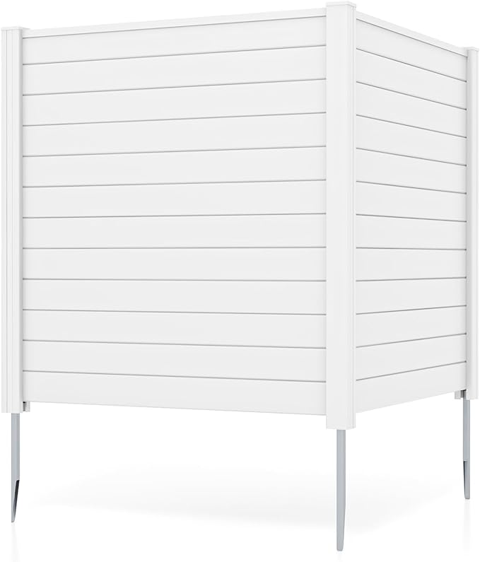 Giantex Air Conditioner Fence 2 Panels - 48''W x 48''H Outdoor Privacy Screen with Upgraded Metal Stakes, PVC Trash Can Enclosure, Decorative Garden Fences for Patio Lawn AC Unit Pool Pump, White