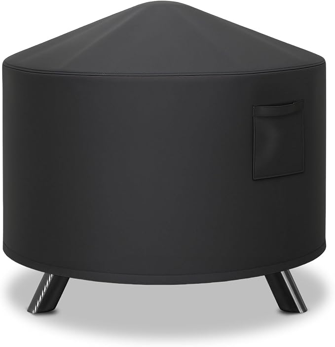 Fire Pit Cover, 34 Inch Round Fire Pit Cover for Wood Burning Fire Pits & Fire Bowl with Spark Screen, Heavy Duty Waterproof with Straps and Built-in Vents, Suit for 30-34 Inch Fire Pit
