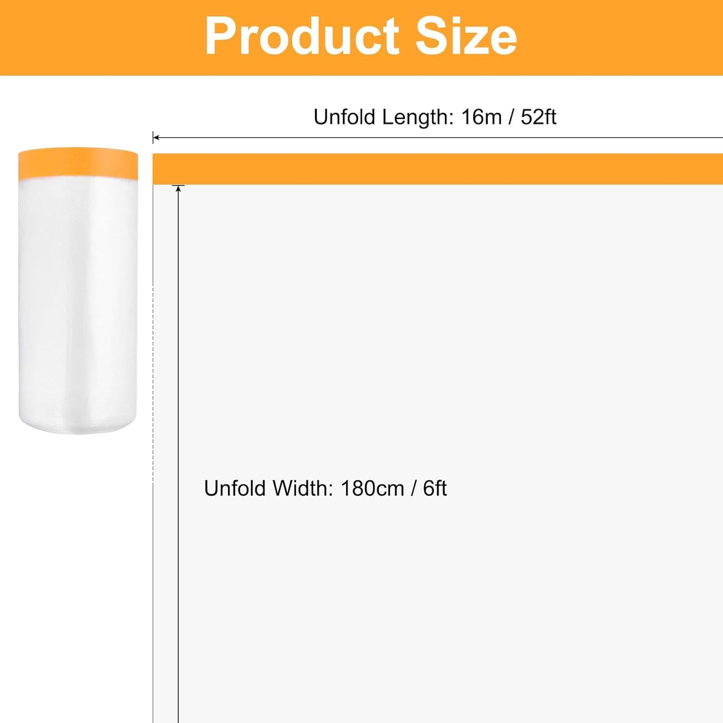 uxcell 3 Rolls Painters Plastic with Tape, 6 x 52 Ft Pre-Taped Masking Film Tape and Plastic Film Paint Plastic Covering Roll for Covering Skirting, Frames and Auto Body, Yellow/Clear