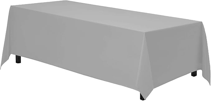Gee Di Moda Rectangle Tablecloth - 90 x 132 Inch Silver Table Cloth for 6 Foot Tables with Floor-Length Drop - Heavy Duty Washable Fabric for Holiday Party, Dinner, Weddings & Baby Shower