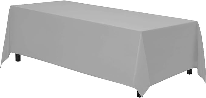 Gee Di Moda Rectangle Tablecloth - 90 x 132 Inch Silver Table Cloth for 6 Foot Tables with Floor-Length Drop - Heavy Duty Washable Fabric for Holiday Party, Dinner, Weddings & Baby Shower