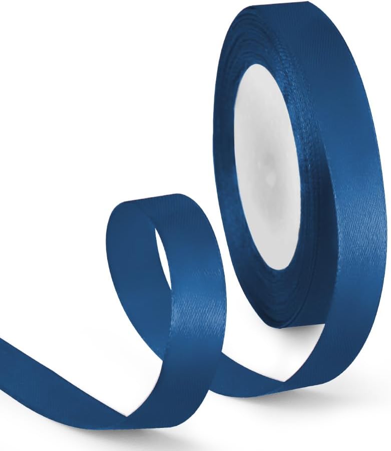 5/8 Inch 25 Yards Satin Ribbon Dark Blue, Solid Color Fabric Ribbon for Gift Wrapping, Wedding, Polyester Gift Ribbon for Birthday Party Decoration, Craft, Hair, Floral, Sewing